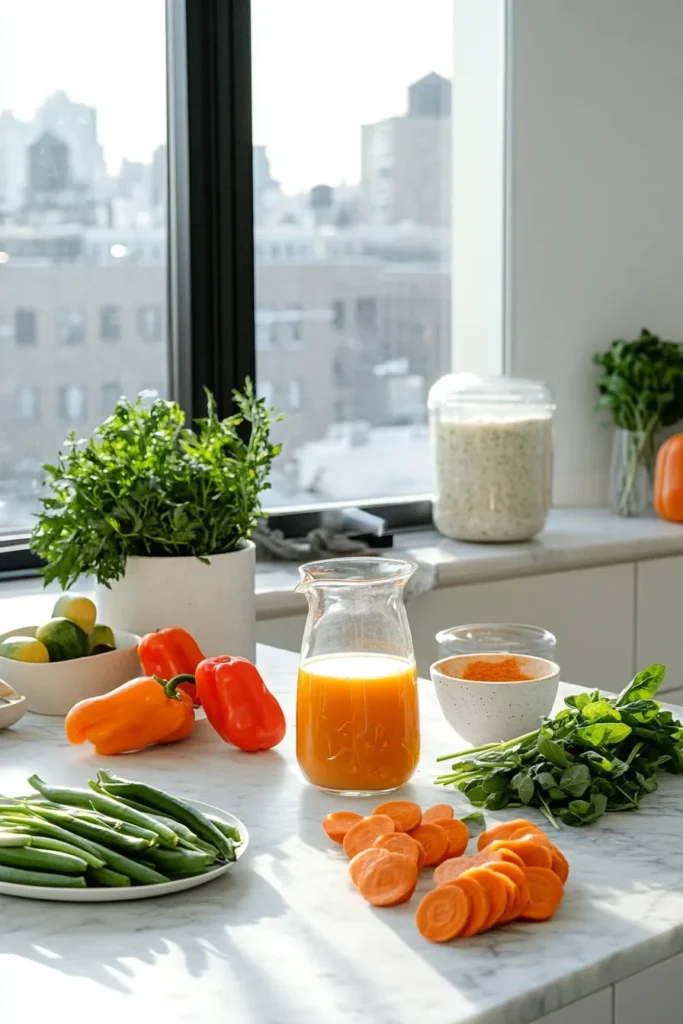 Step-by-step juicing process for chukandar juice using beetroot and fresh produce in a modern kitchen.